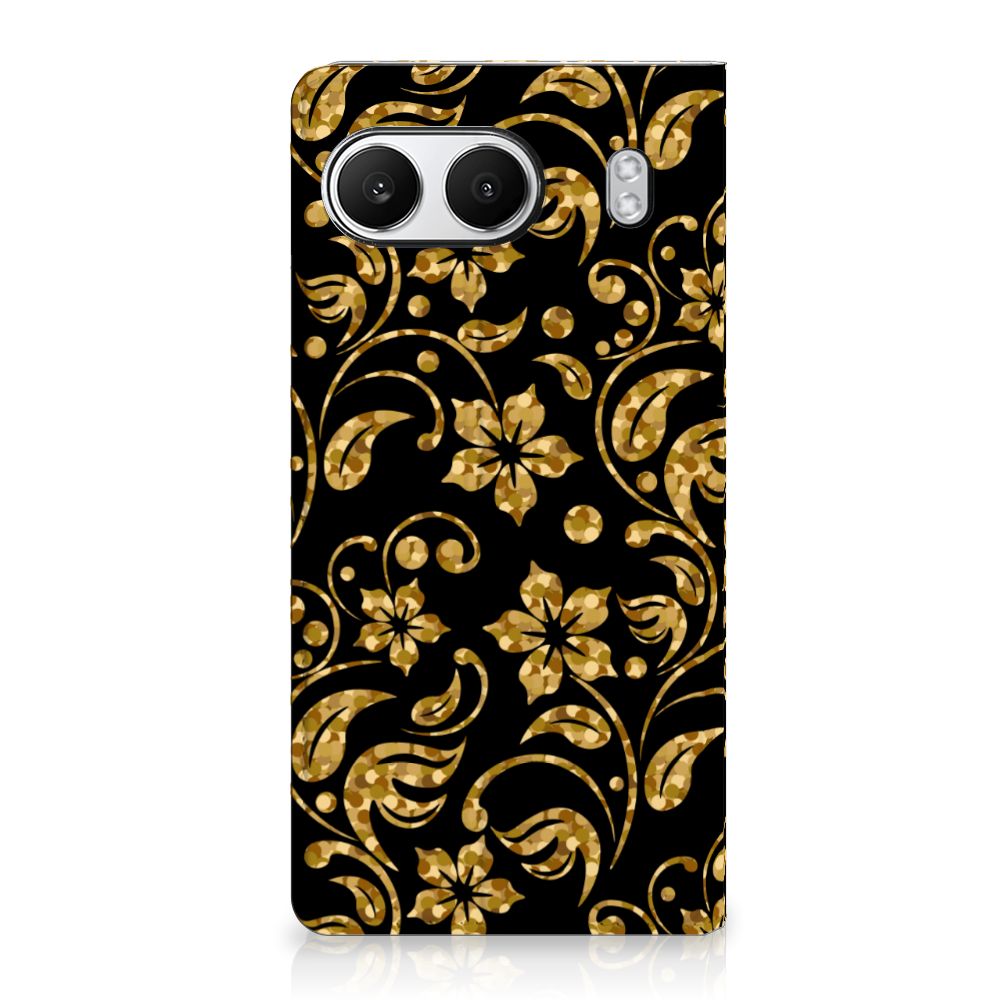 OnePlus Nord 4 Smart Cover Gouden Bloemen bloemen design achterzijde