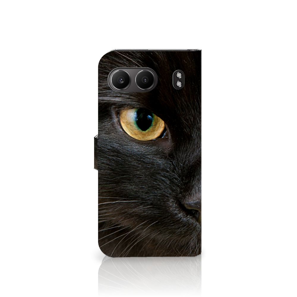 OnePlus Nord 4 Telefoonhoesje met Pasjes Zwarte Kat design zwart kat aanzicht
