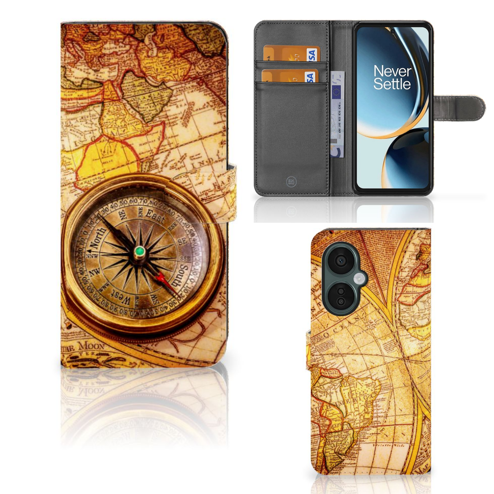 OnePlus Nord CE 3 Lite Flip Cover Kompas hoesje met kompas design zij aanzicht
