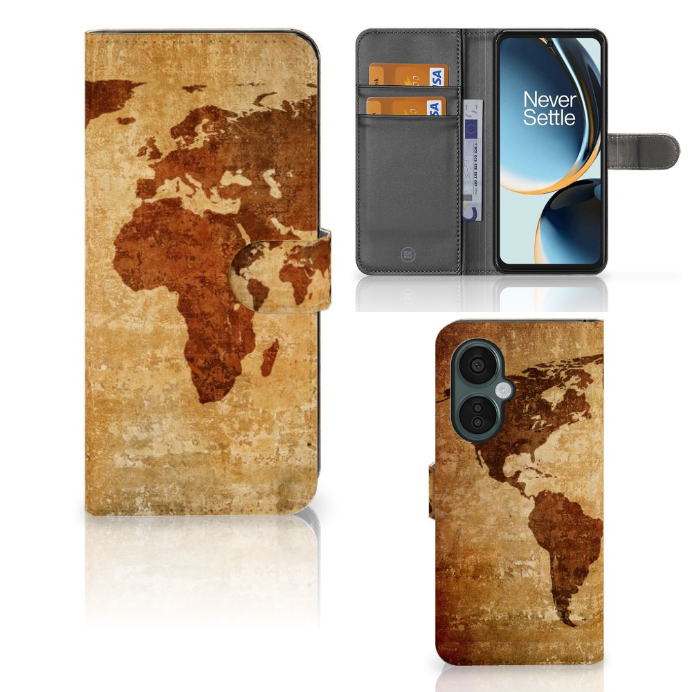 OnePlus Nord CE 3 Lite Flip Cover Wereldkaart met design, perfect als cadeau voor reizigers đ.