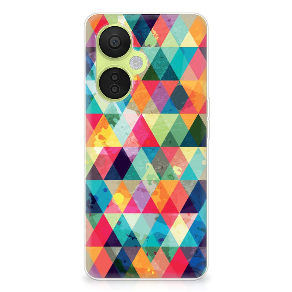OnePlus Nord CE 3 Lite TPU bumper Geruit met kleurrijk driehoekig patroon voor bescherming en uitstraling.
