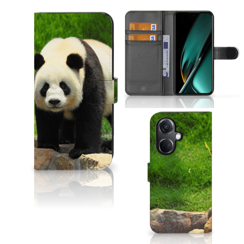 OnePlus Nord CE 3 Telefoonhoesje met Pasjes Panda telefoonhoesje panda design voorkant zijkant