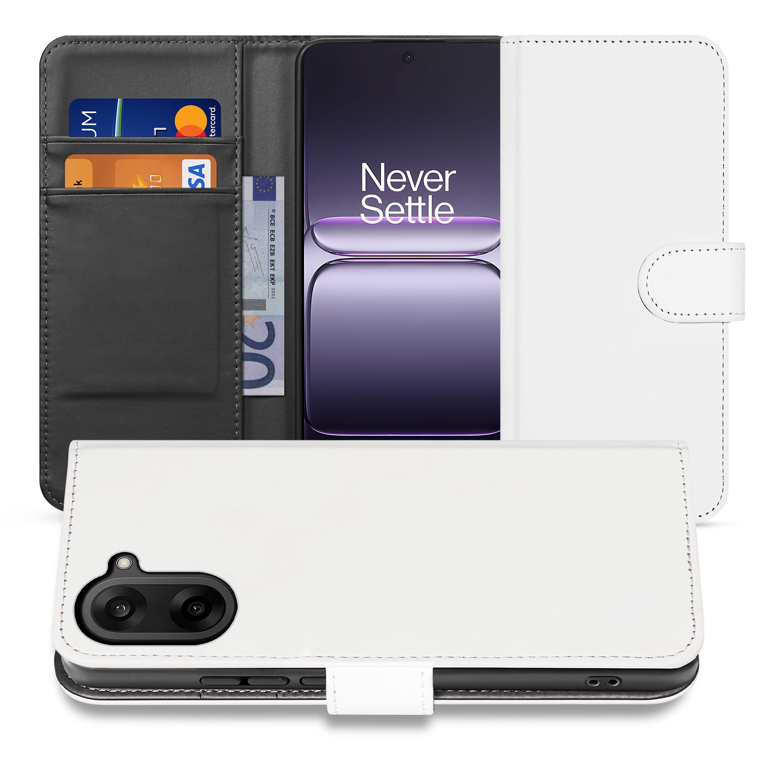 OnePlus Nord CE 5 Book Case Wit Met Pasjeshouder Kunstleer book case wit aanzicht