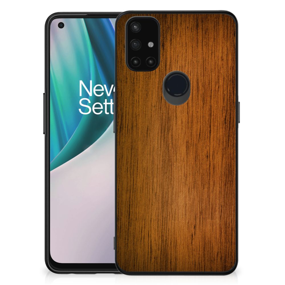 OnePlus Nord N10 5G Houten Print Telefoonhoesje Donker Hout achterkant bruin hout