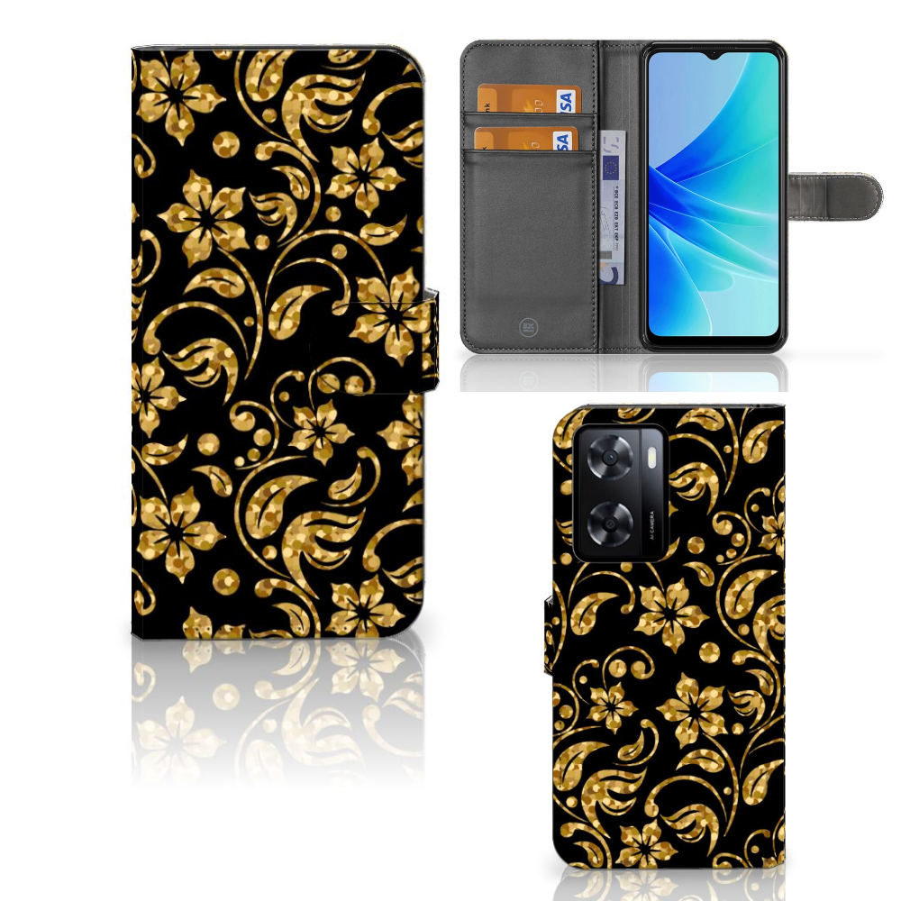 PPO A57 | A57s | A77 4G Hoesje Gouden Bloemen