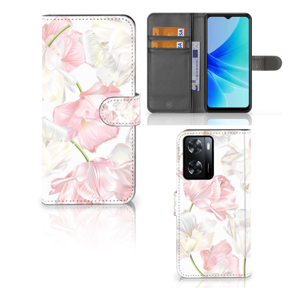 PPO A57 A57s A77 4G Hoesje Lovely Flowers design elegante bloemen aanzicht