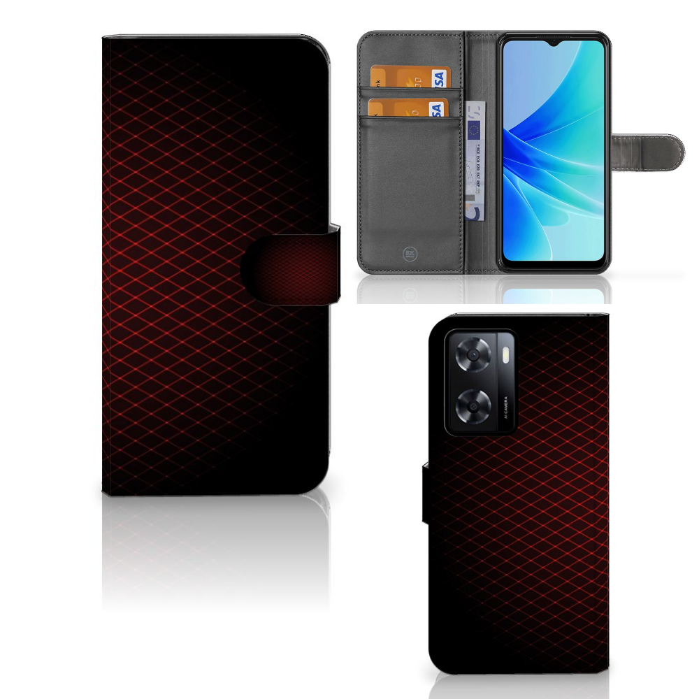 PPO A57 | A57s | A77 4G Telefoon Hoesje Geruit Rood met vakken voor pasjes