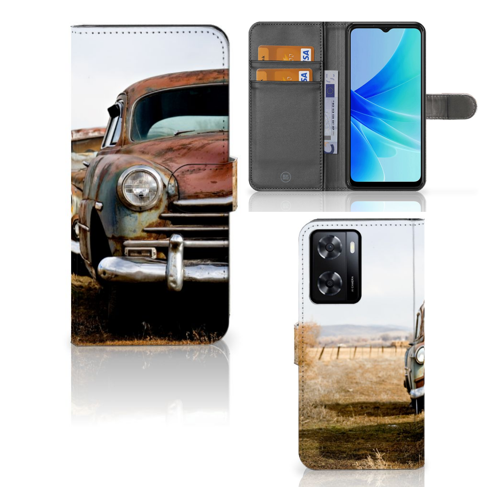 PPO A57 A57s A77 4G Telefoonhoesje met foto Vintage Auto design vintage auto aanzicht