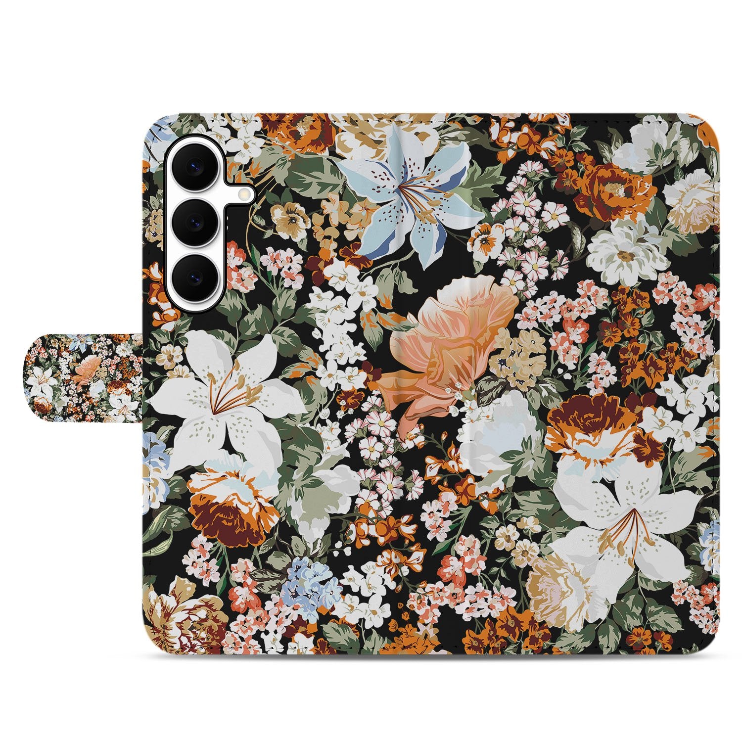 Samsung Galaxy S25 FE PU Leer Portemonnee Hoes Dark Flowers voorkant