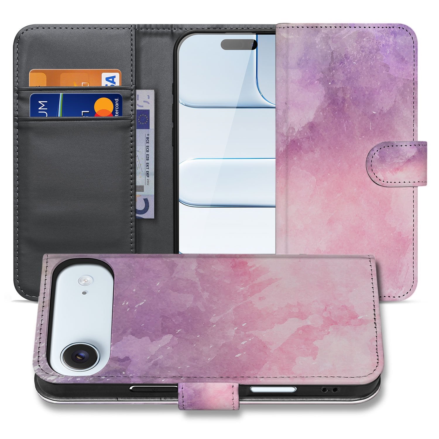 Apple iPhone Air Pink Purple Paint Hoesje Voor Apple iPhone Air Bookcase Portemonnee Hoesje watercolor design voorkant