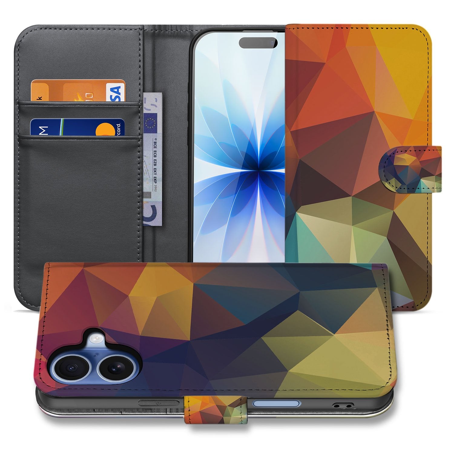 Polygon Color Hoesje Voor iPhone 17 Portemonnee Hoesje polygon design vooraan zijkant