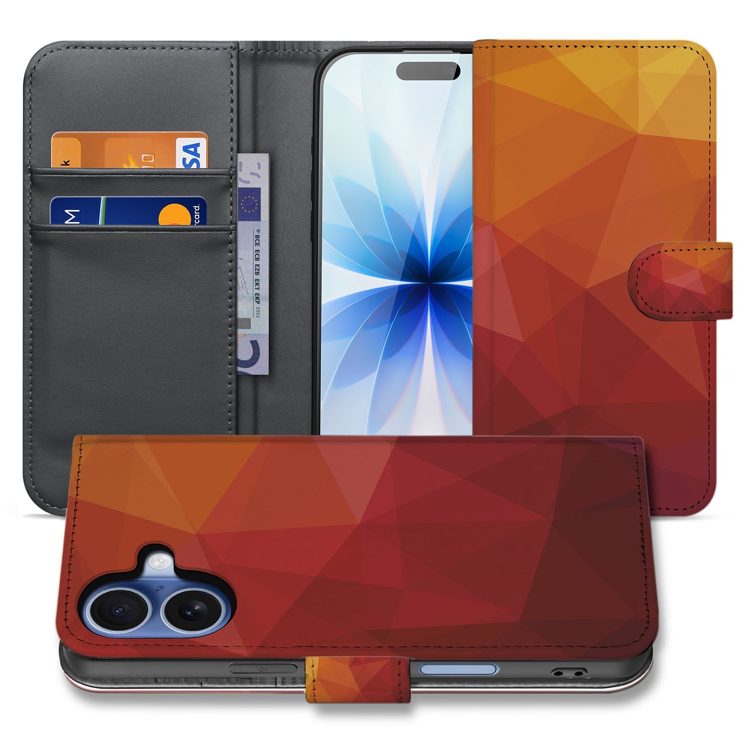 Polygon Red Hoesje Voor iPhone 17 Book Case geometrisch design vooraanzicht