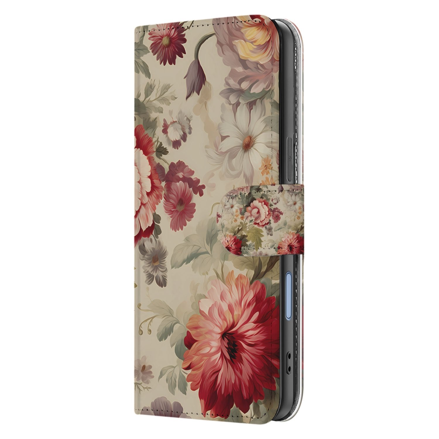 Apple iPhone 17 Portemonnee Hoesje Bloemenprint Zijkant