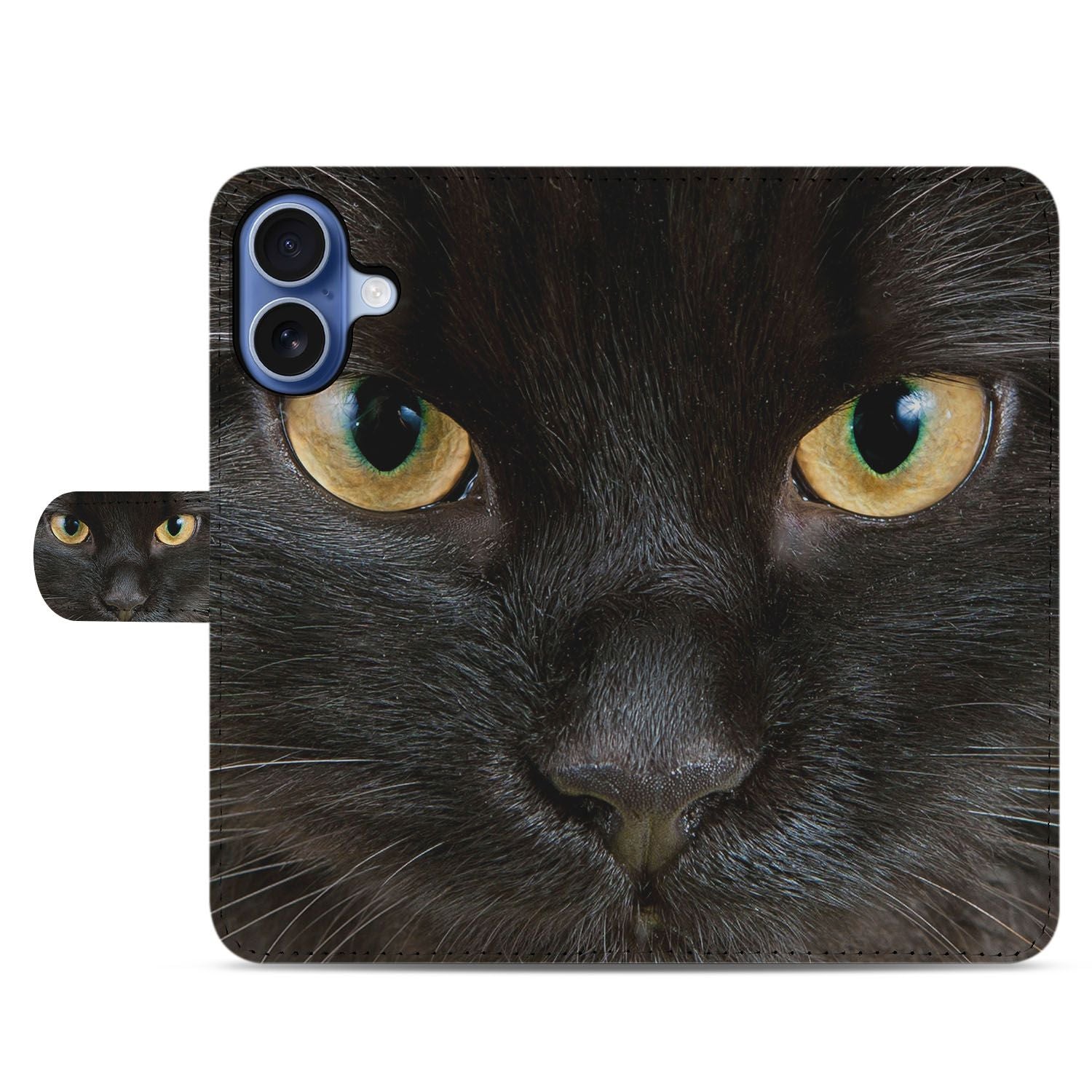 Portemonnee Hoesje iPhone 17 Zwarte Kat Met Pasjes design Zwarte Kat anzicht voorzijde