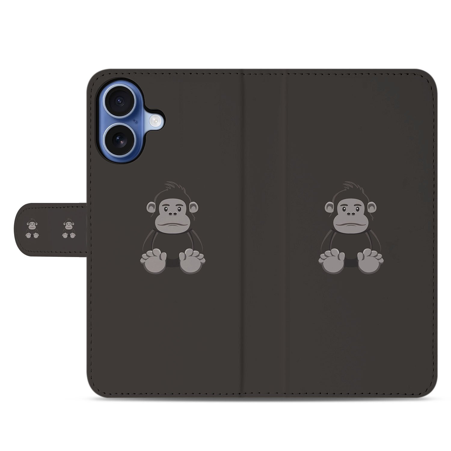 Portemonnee hoesje iPhone 17 Gorilla Bruin Met Pasjes design gorilla anzicht