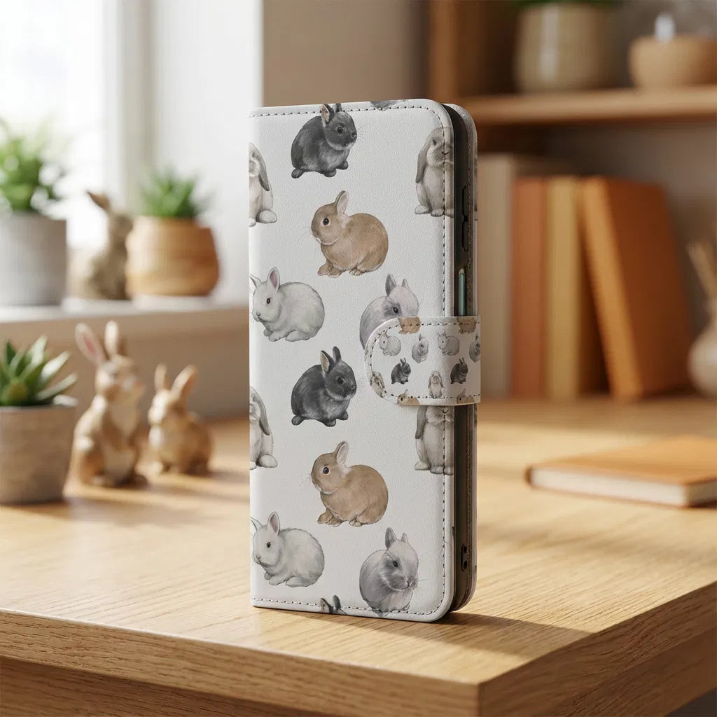 Telefoonhoesje Met Pasjes Voor Samsung Galaxy A17 PU Leer Konijntjes