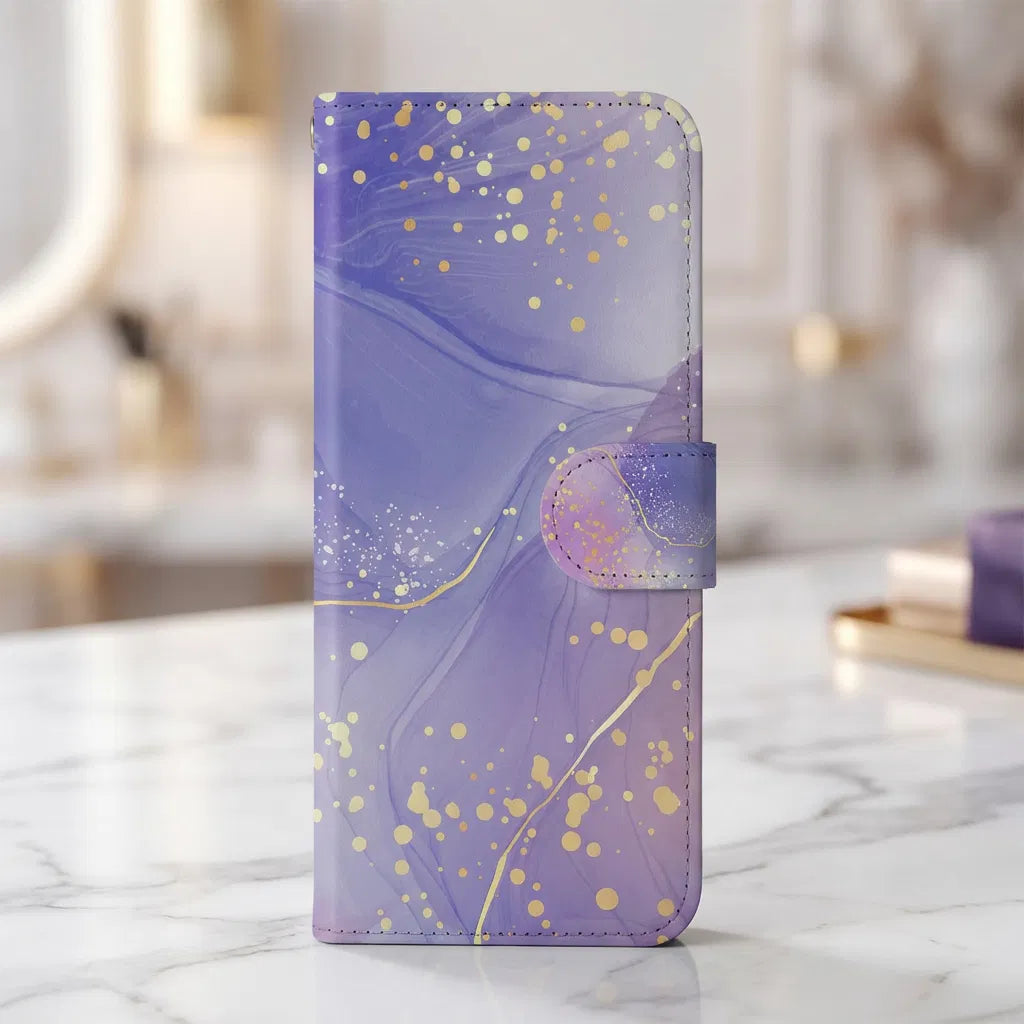 Watercolor Paars Hoesje Samsung Galaxy A17 PU-Leer Met 3 Pasjes