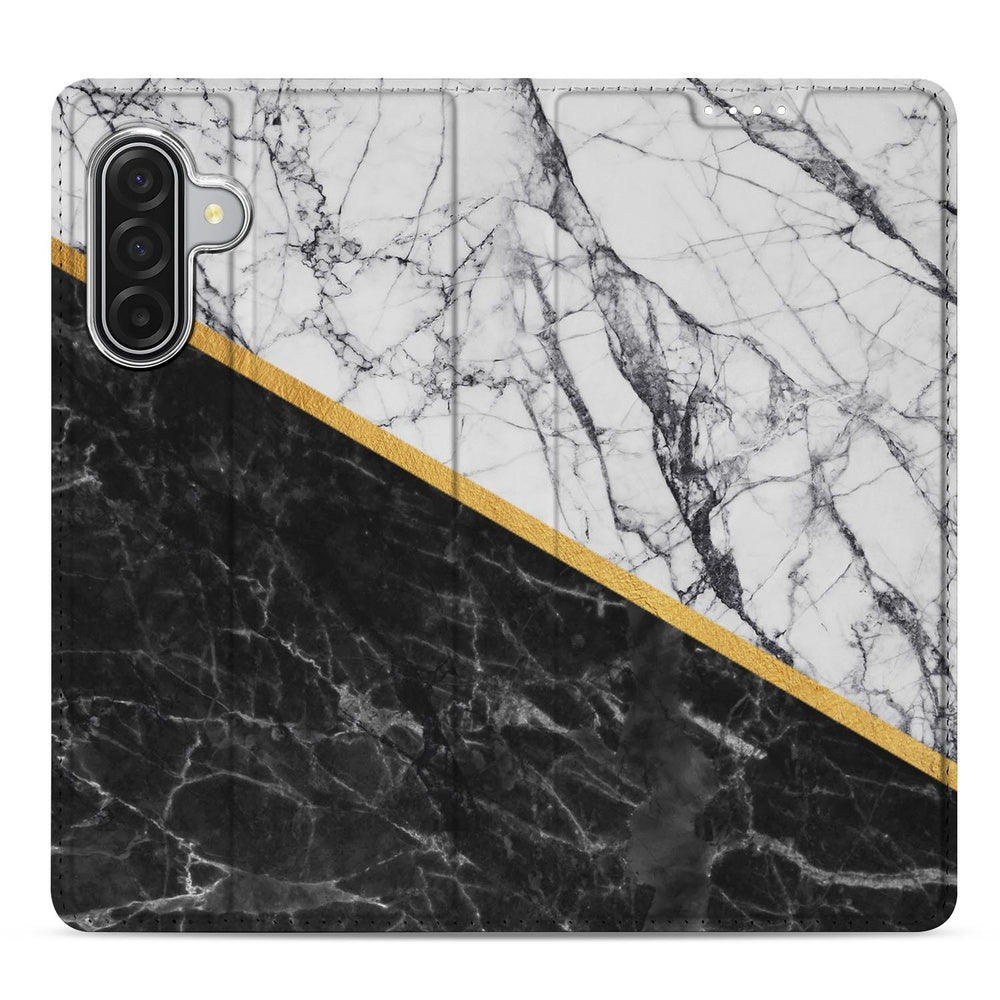 Samsung Galaxy A17 telefoonhoesje met magneet Marble White Black front