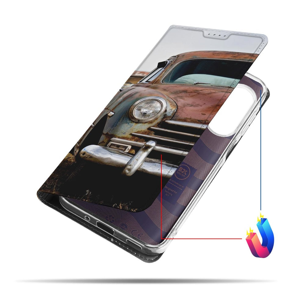 Samsung Galaxy A17 Stand Case Hoesje Vintage Auto voorkant retro auto detail