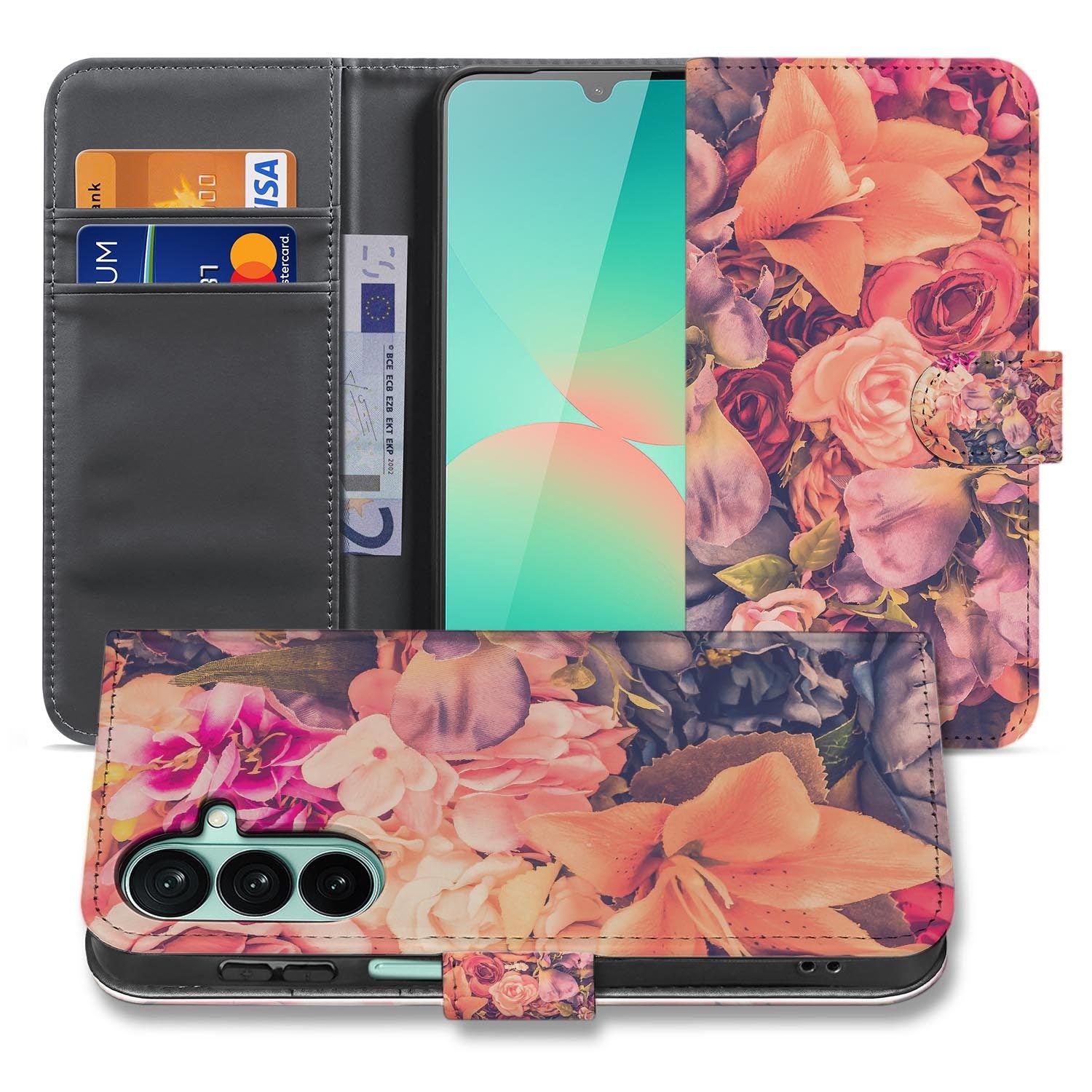 Samsung Galaxy A27 bookcase Bosje Bloemen, voorkant met gesloten klep