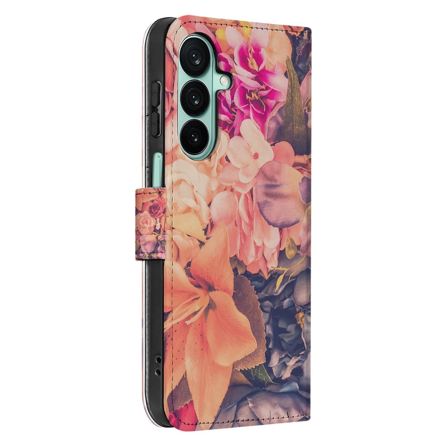 Samsung Galaxy A27 bookcase Bosje Bloemen, detail van het stiksel