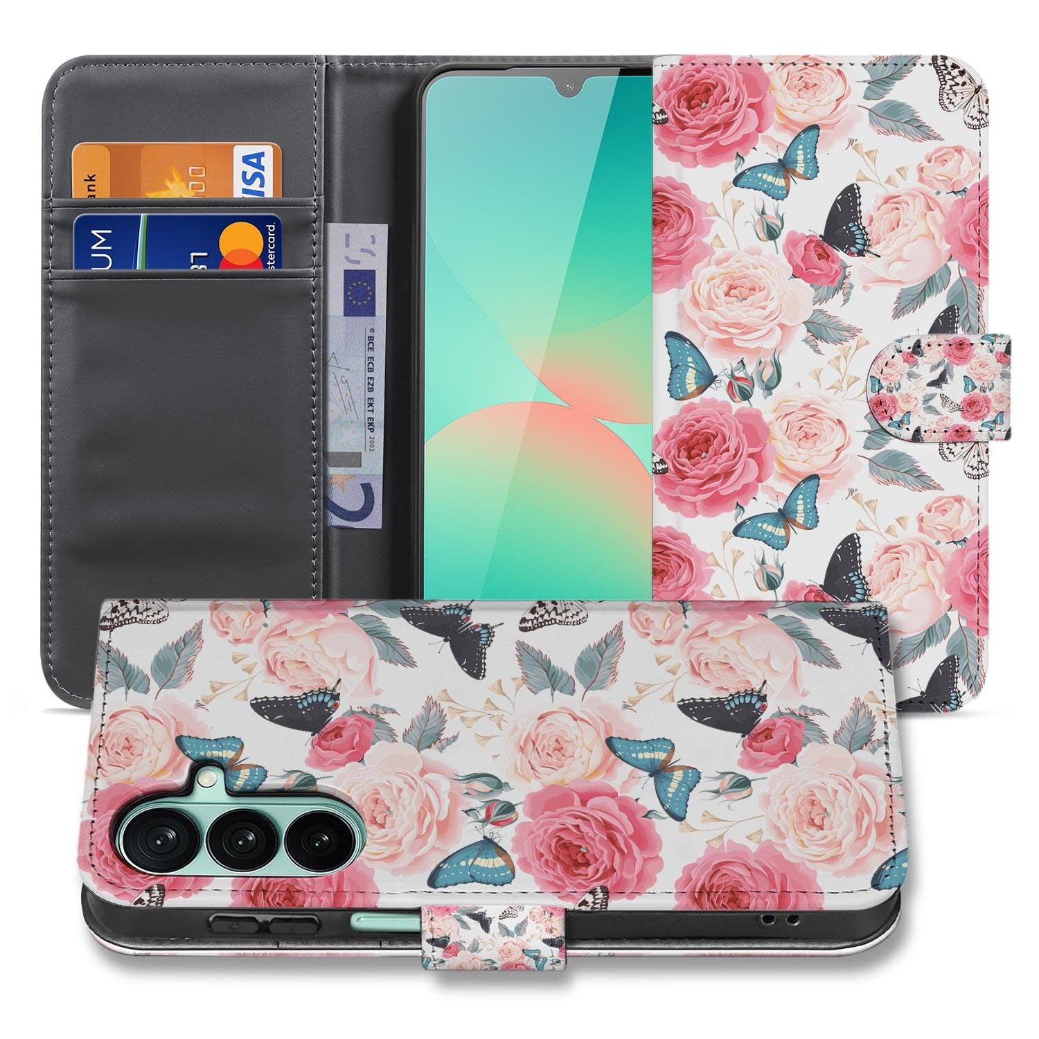 Samsung Galaxy A27 bookcase Butterfly Roses, voorkant met gesloten klep