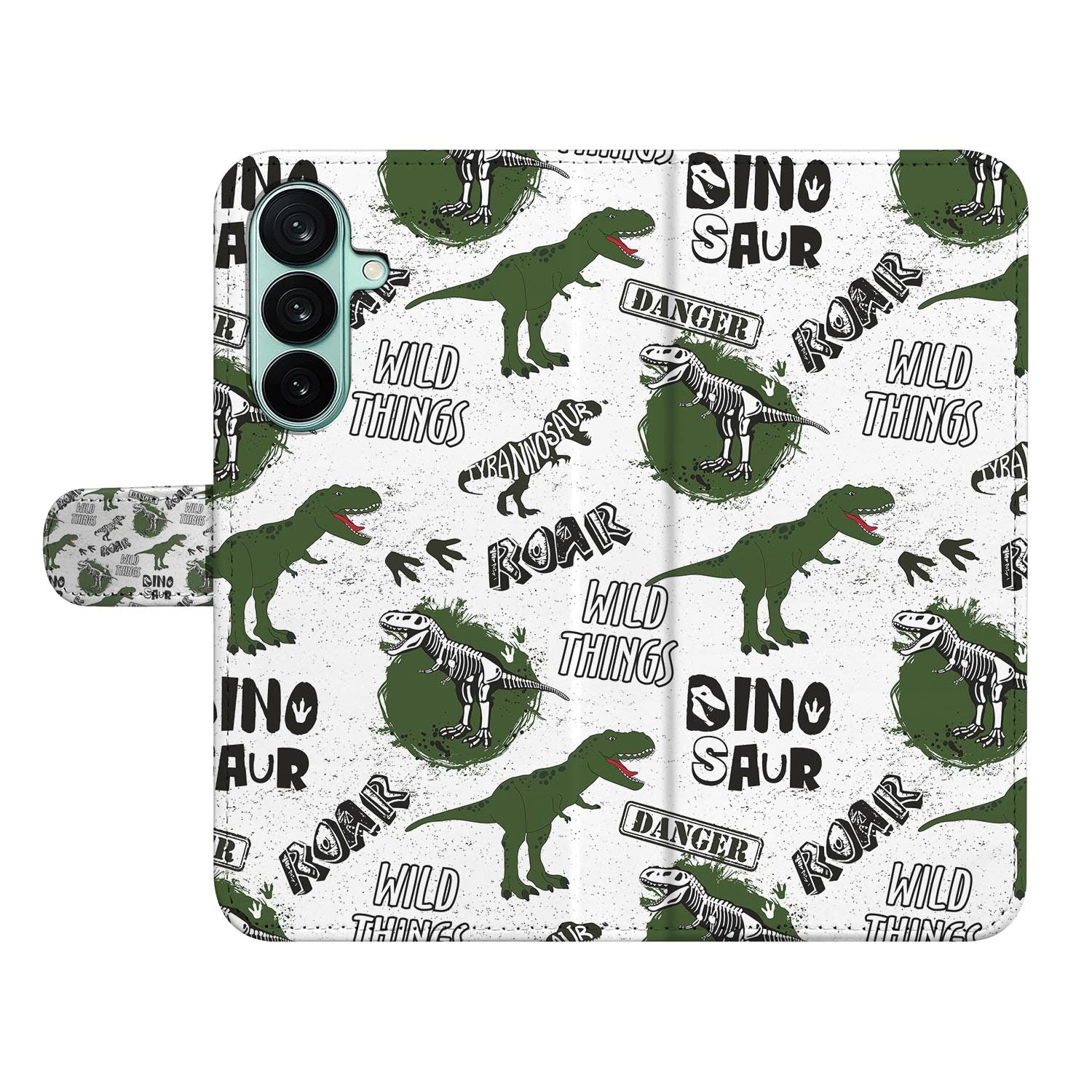 Samsung Galaxy A27 bookcase Dinosaurus, open met pasjesvakken