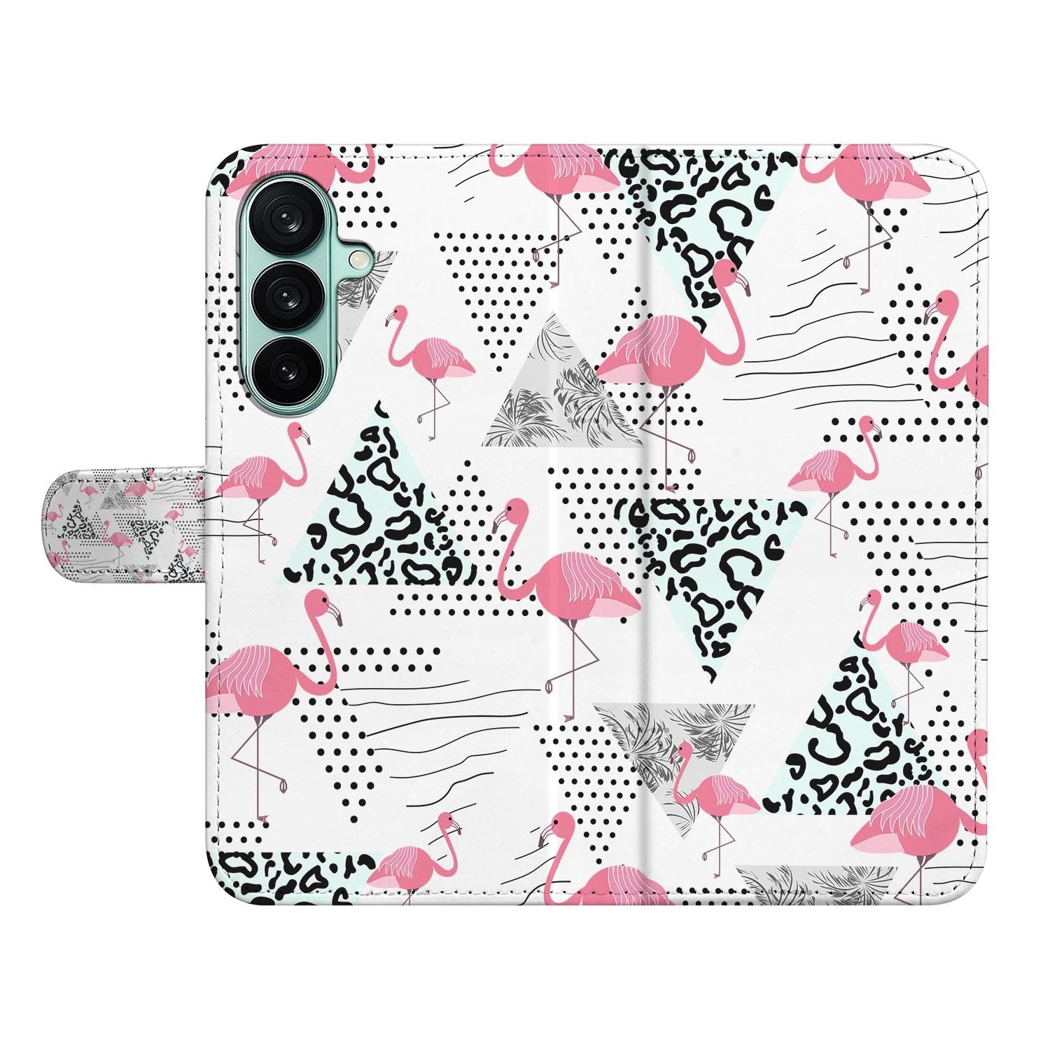 Samsung Galaxy A27 bookcase Flamingo Triangle, open met pasjesvakken