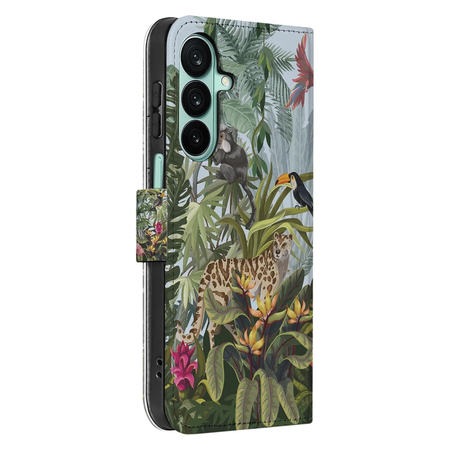 Samsung Galaxy A27 bookcase Jungle, detail van het stiksel