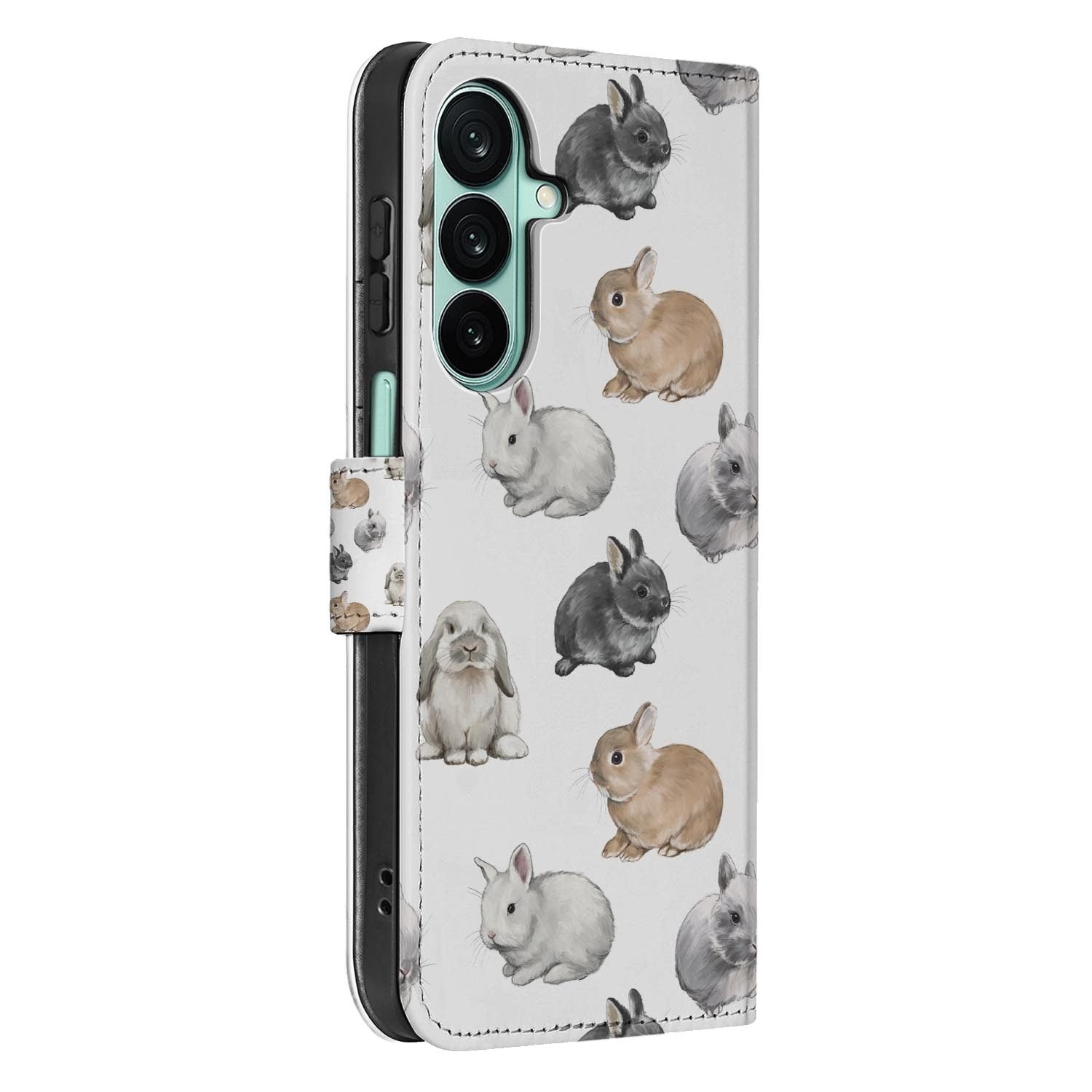 Samsung Galaxy A27 bookcase Konijntjes, detail van het stiksel