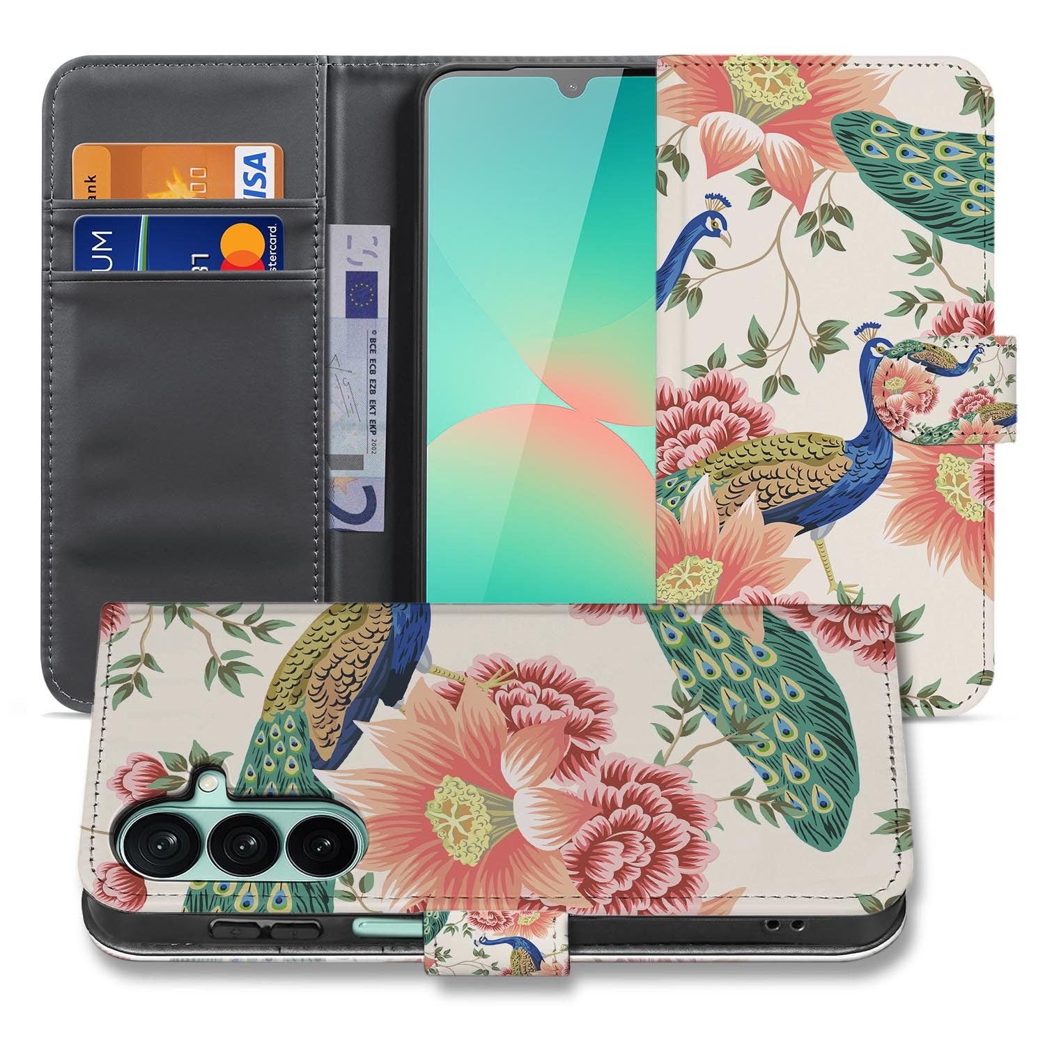 Samsung Galaxy A27 bookcase Pink Peacock, voorkant met gesloten klep