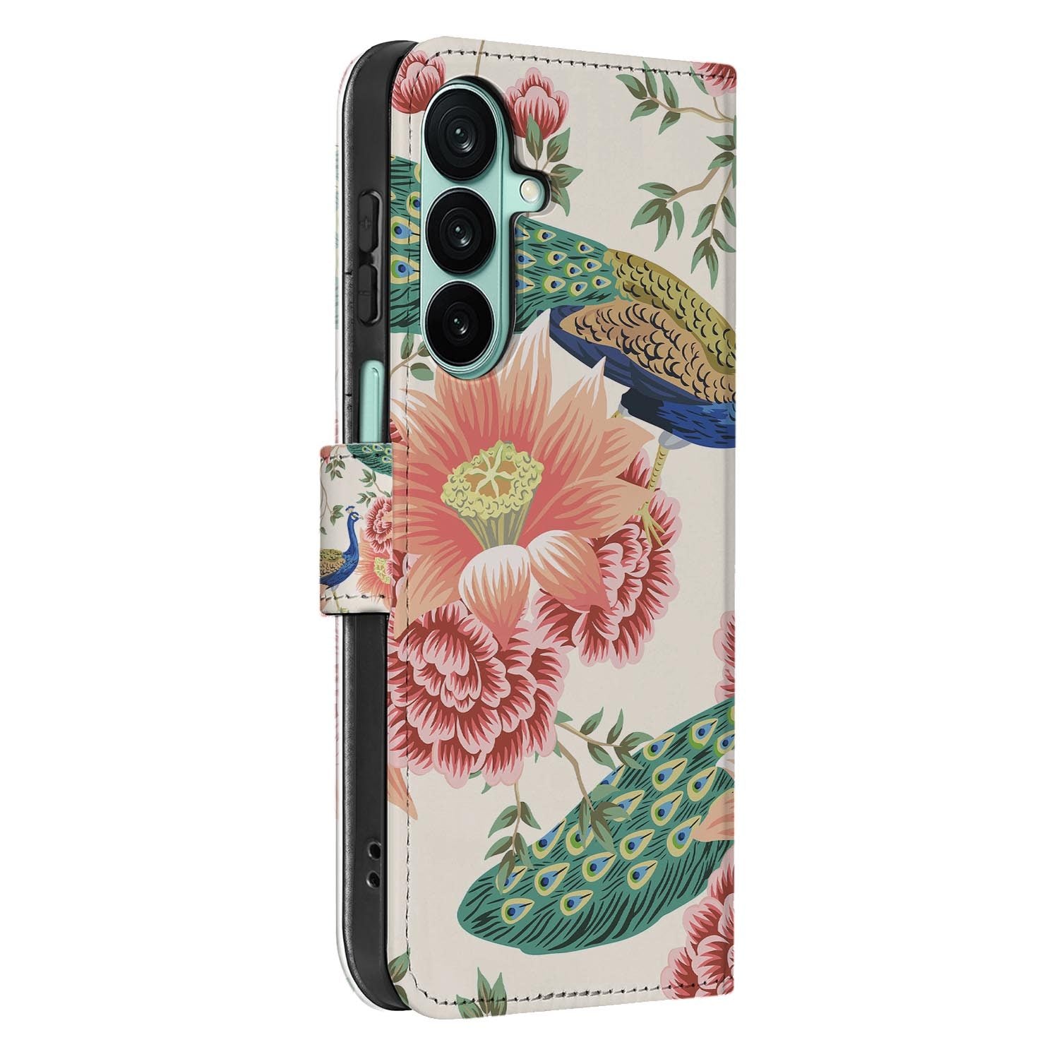 Samsung Galaxy A27 bookcase Pink Peacock, detail van het stiksel
