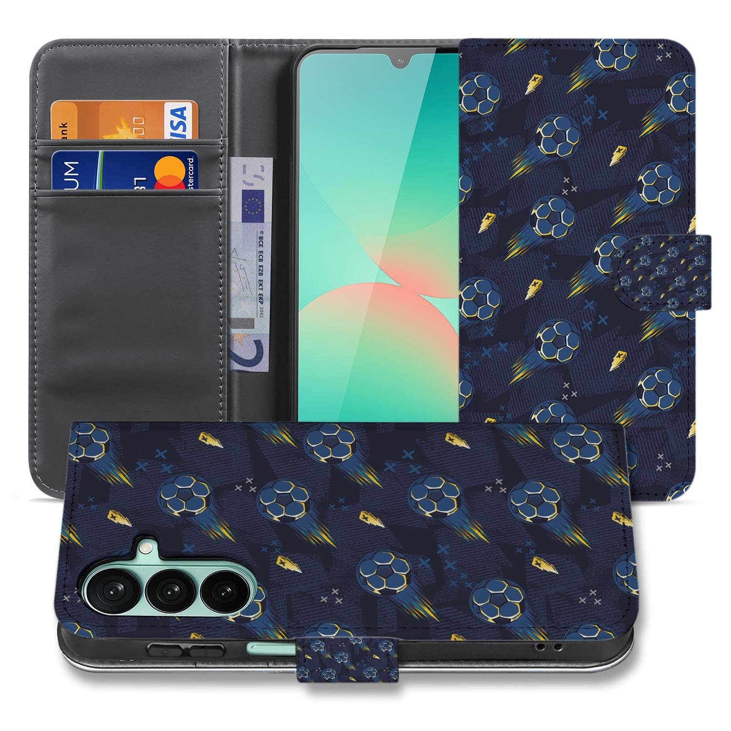 Samsung Galaxy A27 bookcase Voetbal, voorkant met gesloten klep