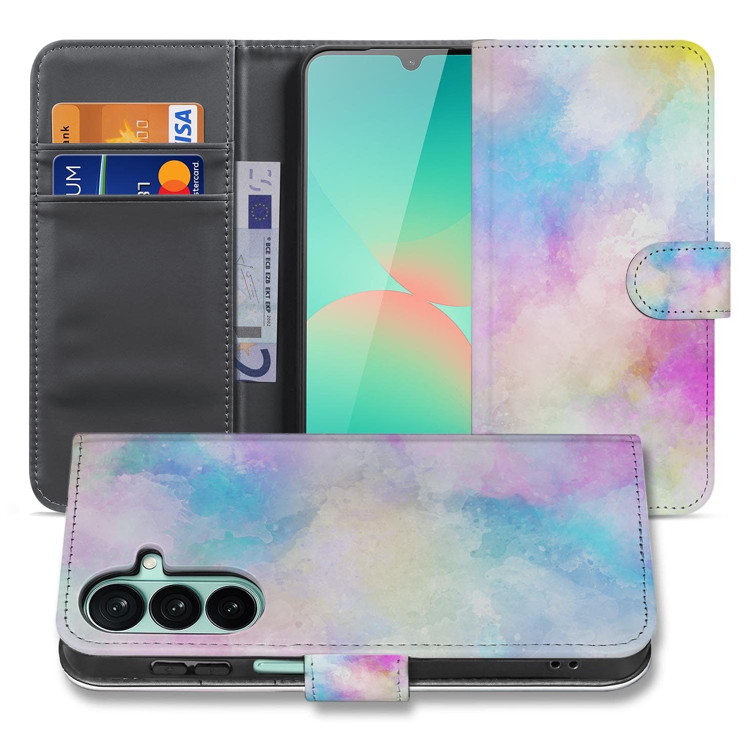 Samsung Galaxy A27 bookcase Watercolor Light, voorkant met gesloten klep