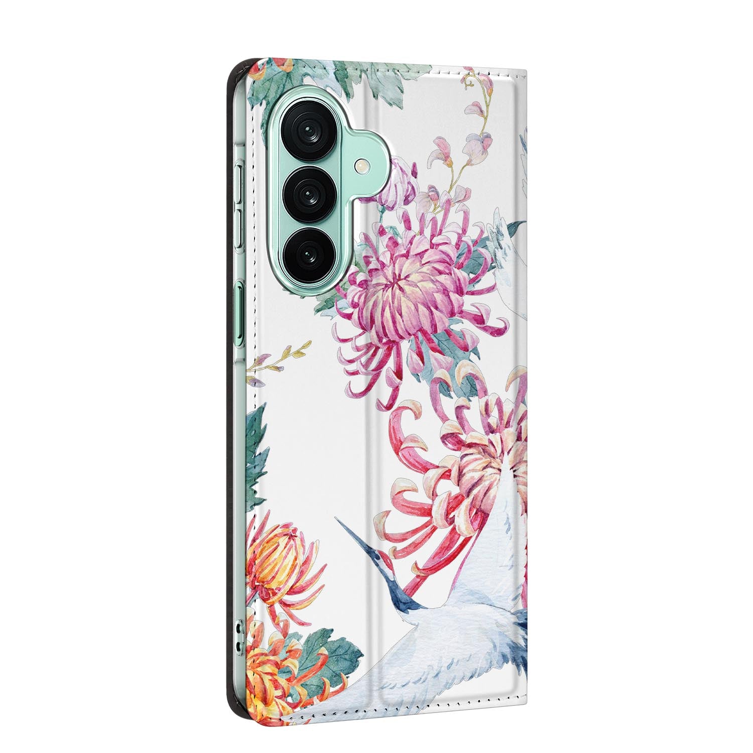 Samsung Galaxy A27 standcase Bird Flowers, bescherming voor- en achterkant