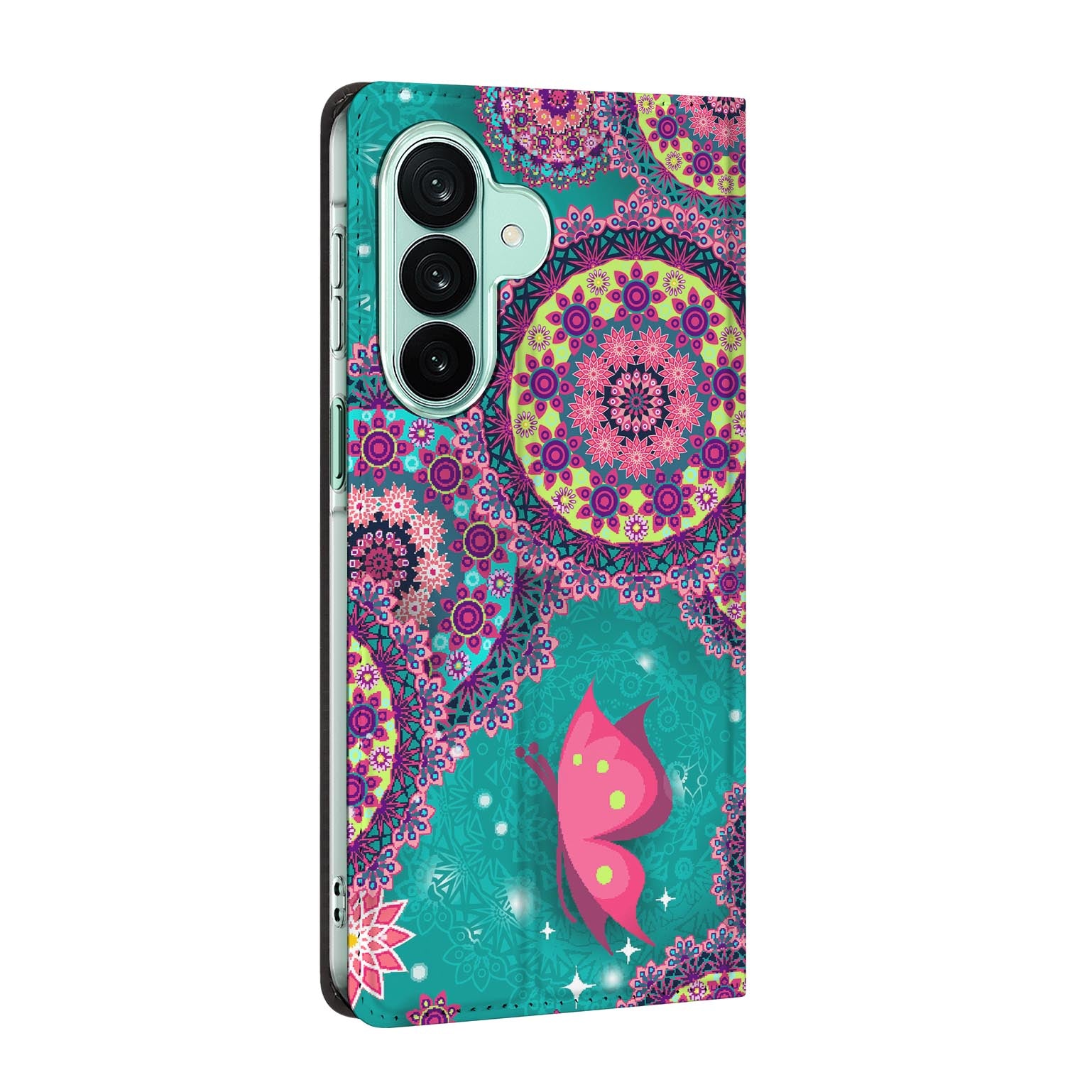 Samsung Galaxy A27 standcase Cirkels en Vlinders, bescherming voor- en achterkant
