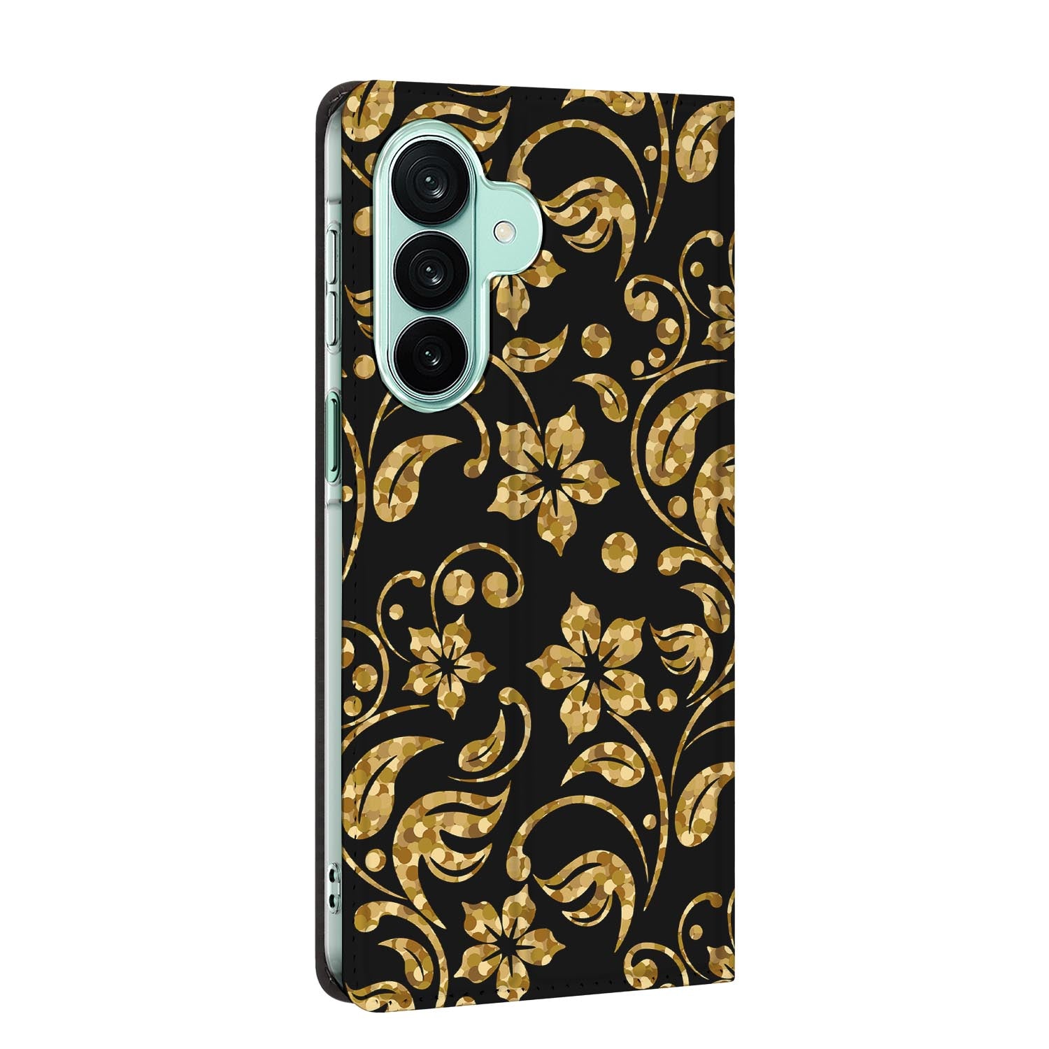 Samsung Galaxy A27 standcase Gouden Bloemen, bescherming voor- en achterkant