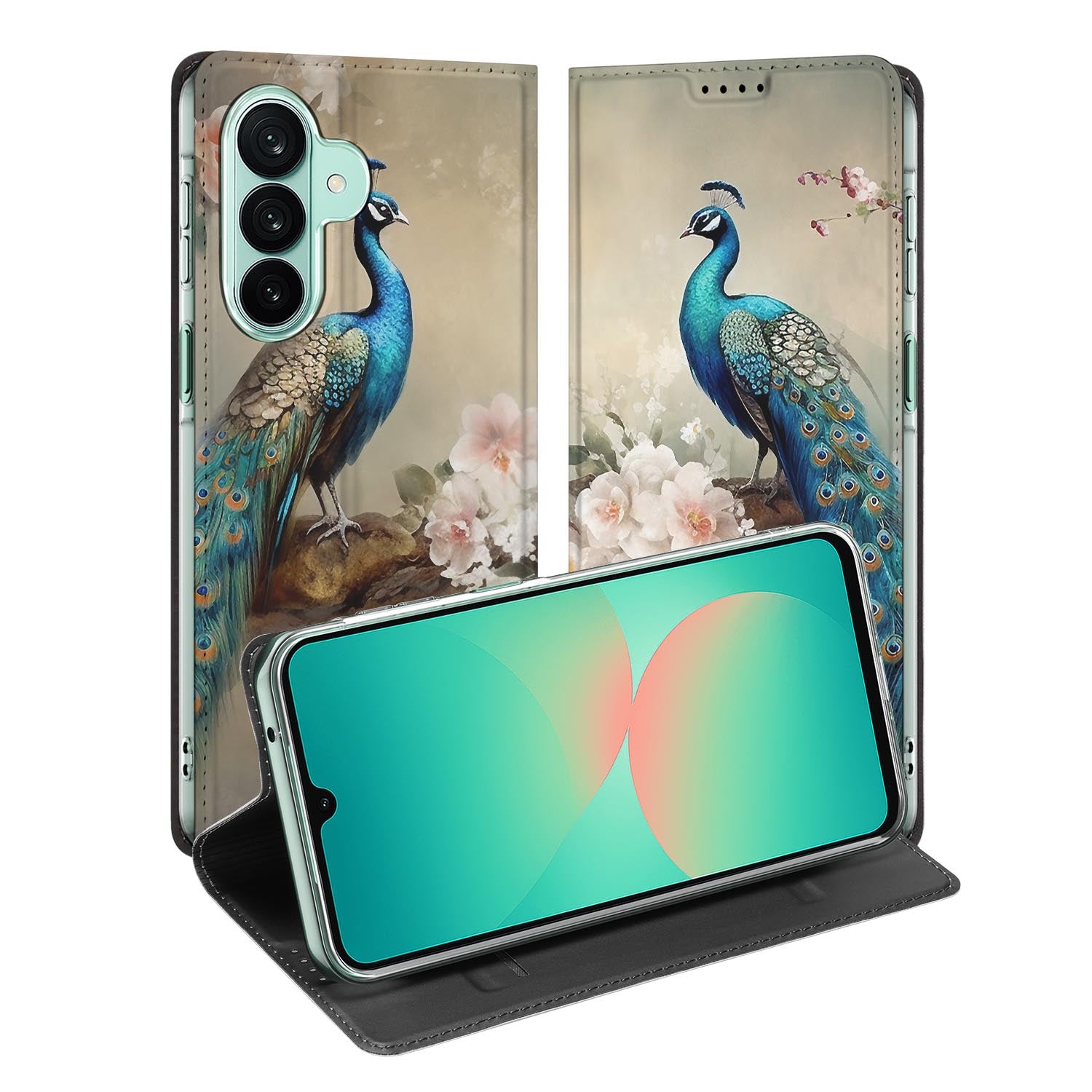Samsung Galaxy A27 standcase met Vintage Pauwen-print