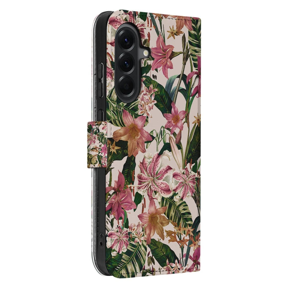 Book Case Samsung Galaxy A37 Paars Wit Bloemen