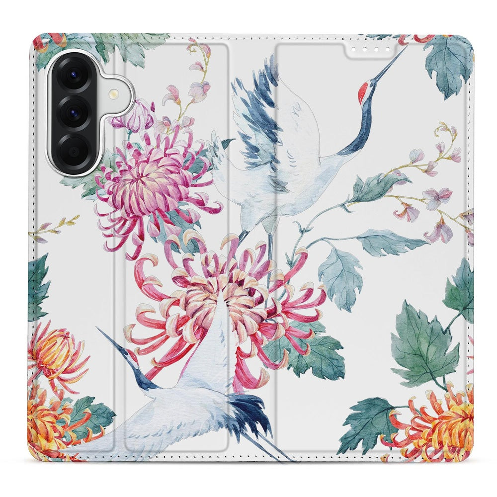 Samsung Galaxy A37 Telefoonhoesje Bird Flowers ontwerp met vogels en bloemen, voorkant.
