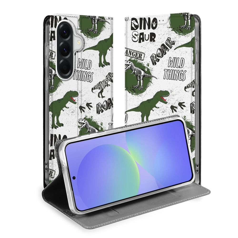 Samsung Galaxy A37 Smart Cover Hoesje Dinosaurus Dinosaurusprint Staand Aanzicht.