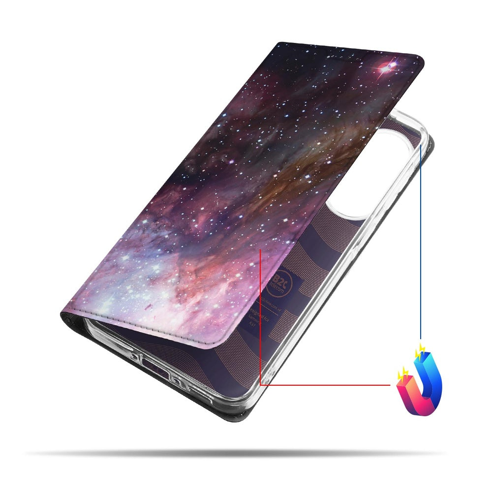 Samsung Galaxy A37 Galaxy Book Case Heelal Design paarstinten vooraanzicht.