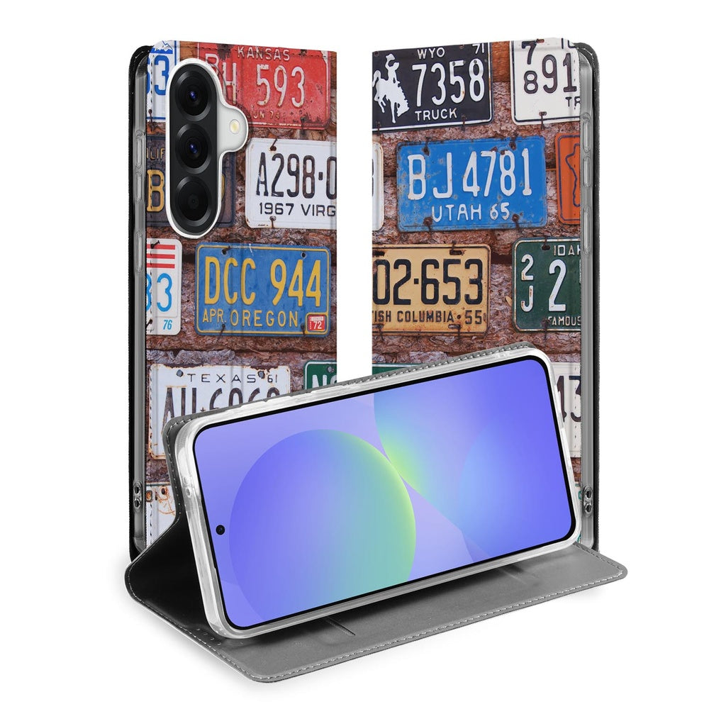 Samsung Galaxy A37 Book Case Kentekenplaten Amerikaanse kentekenplaten voorzijde.