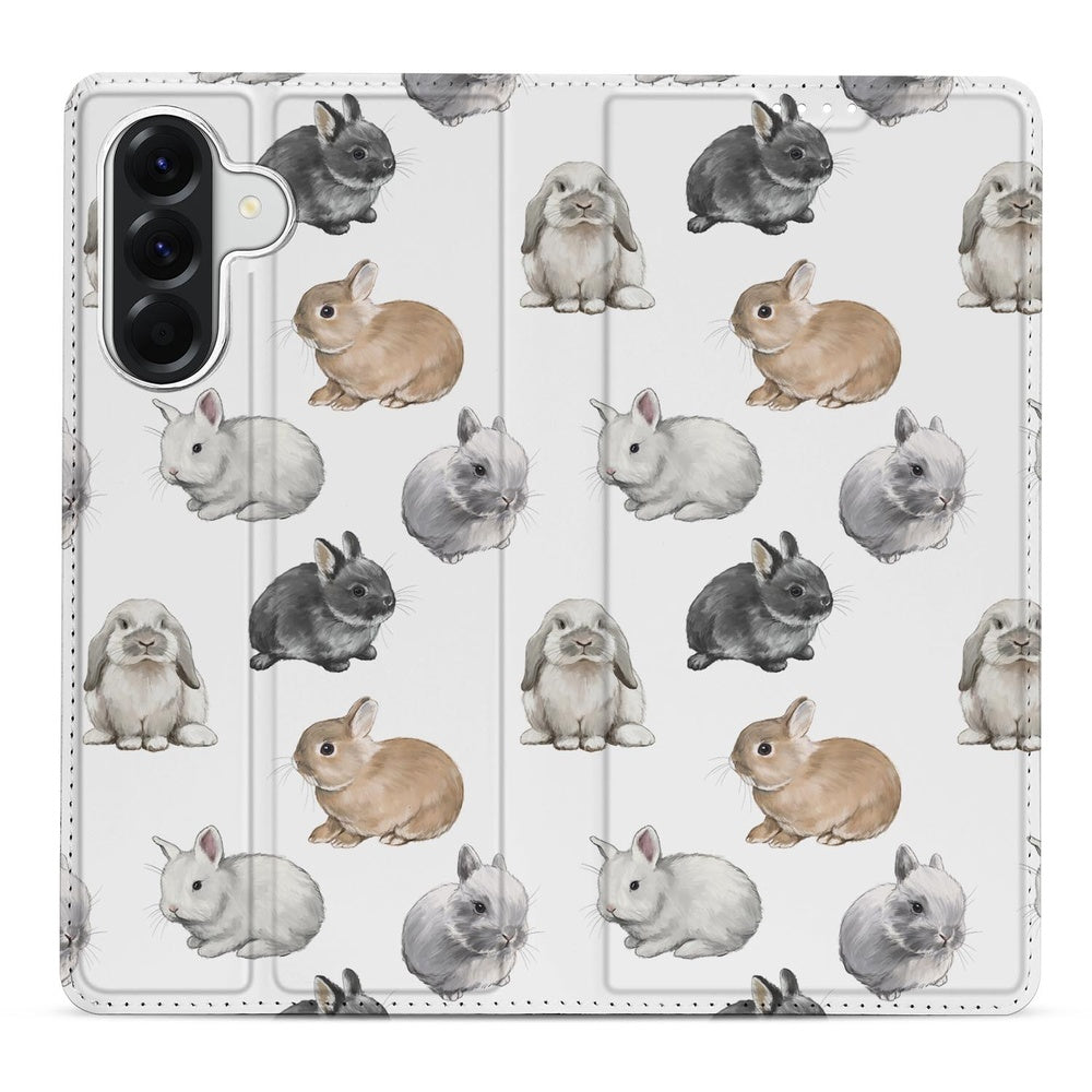 Samsung Galaxy A37 Book Cover Konijntjes design lieve konijntjes vooraanzicht.