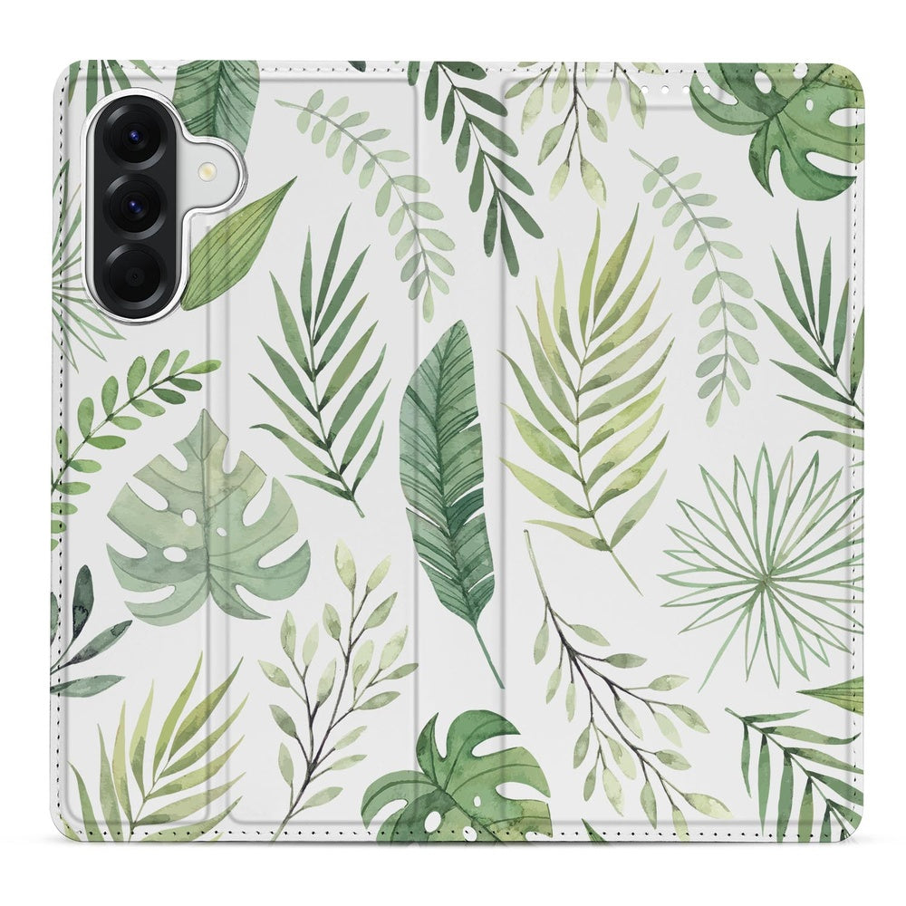 Samsung Galaxy A37 Bookcase Leaves palmbladerenprint voordesign.