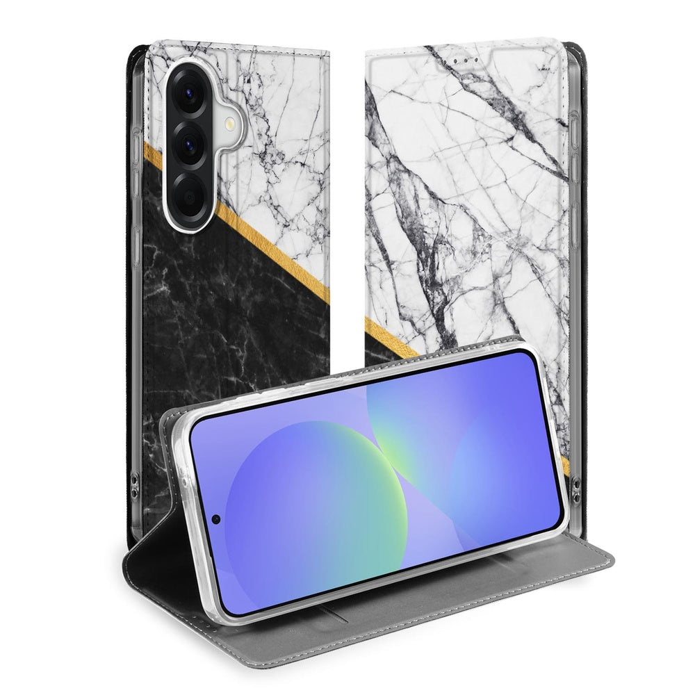 Samsung Galaxy A37 Book Cover Marble White Black Vooraanzicht.