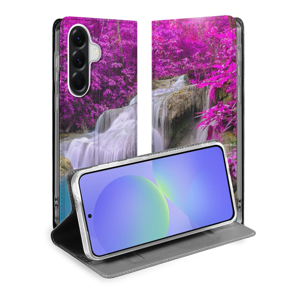 Samsung Galaxy A37 Telefoonhoesje Waterval Book cover paarse waterval design vooraanzicht.