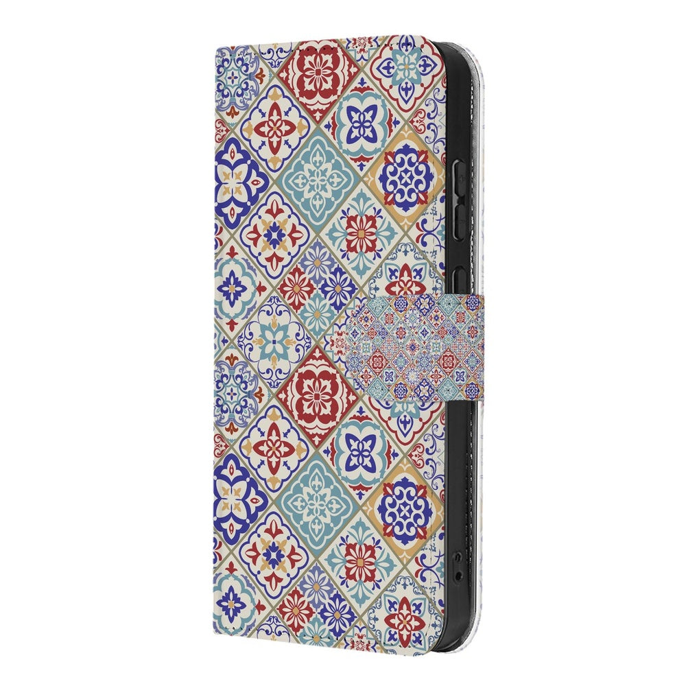 Samsung Galaxy A57 Bookcase Tegelpatroon Vooraanzicht.