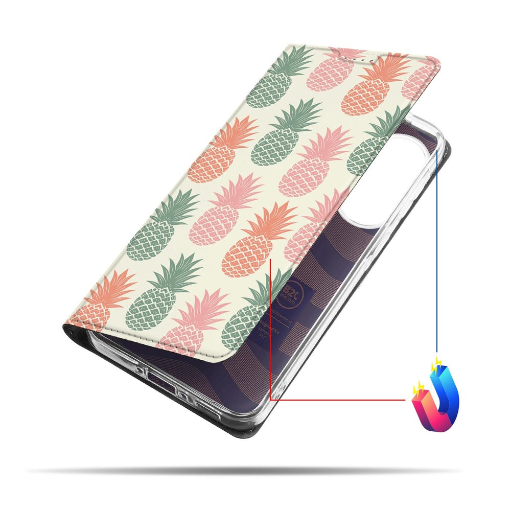 Samsung Galaxy A57 Bookcase Ananas Flip Case Ananas Voorzijde.