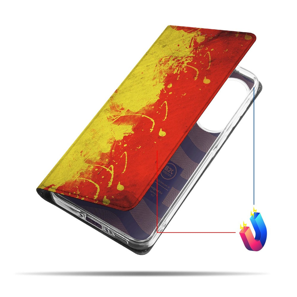 Samsung Galaxy A57 Book Cover Belgie design zwart geel rood voorkant.